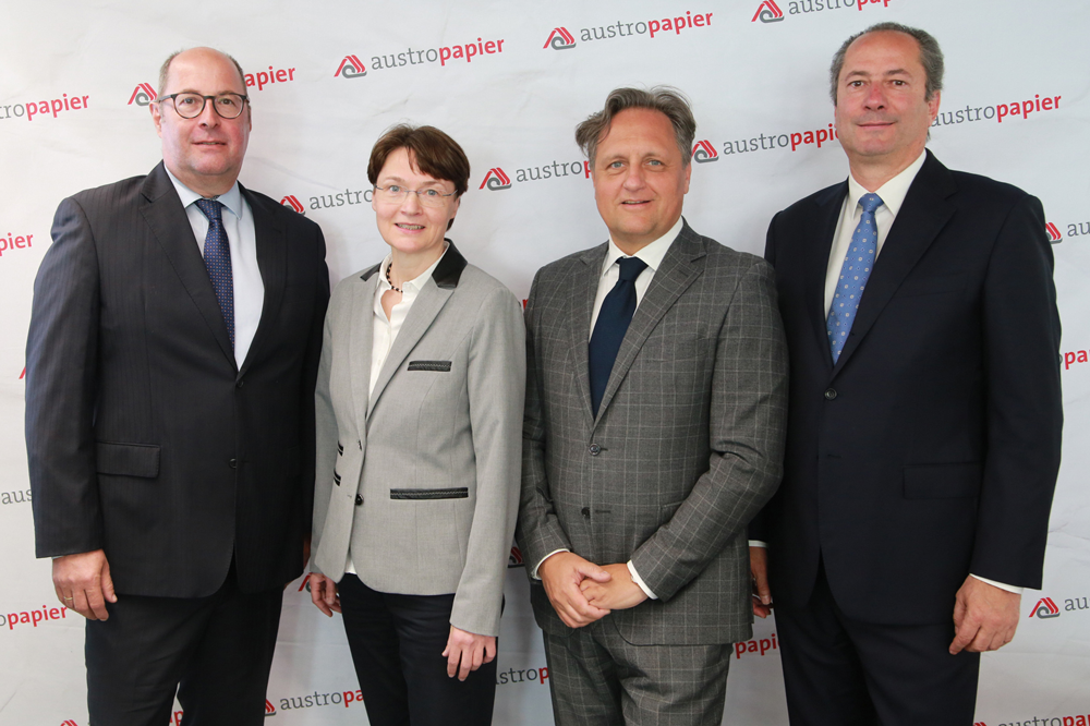 Ernst Spitzbart (UPM Kymmene Austria), Gabriele Herzog (Austropapier), Christian Skilich (Mondi AG), Dr. Kurt Maier (Heinzel Holding)